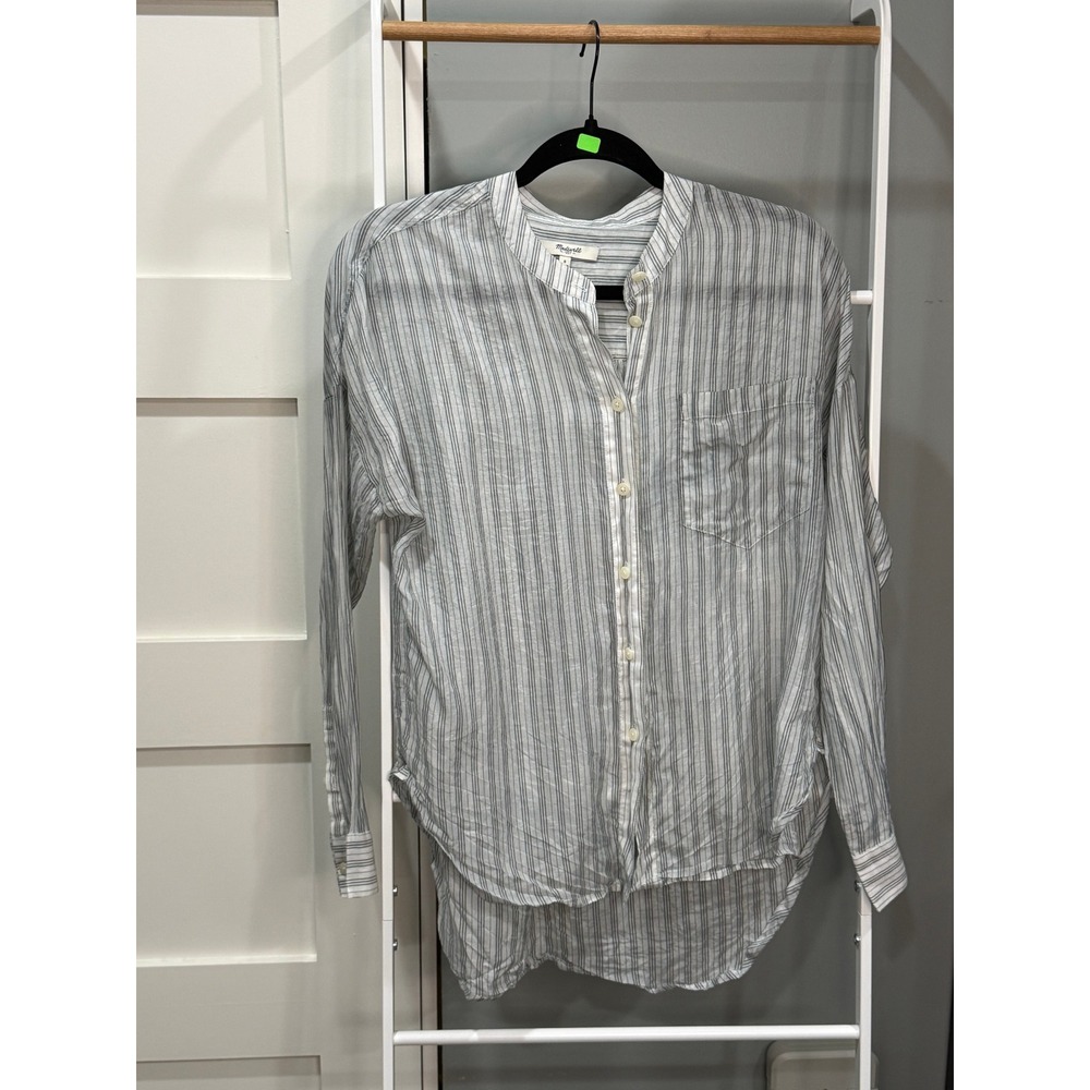 Madewell Cotton Silk Striped Button Down Blouse Grey White S Clean Girl Peasant